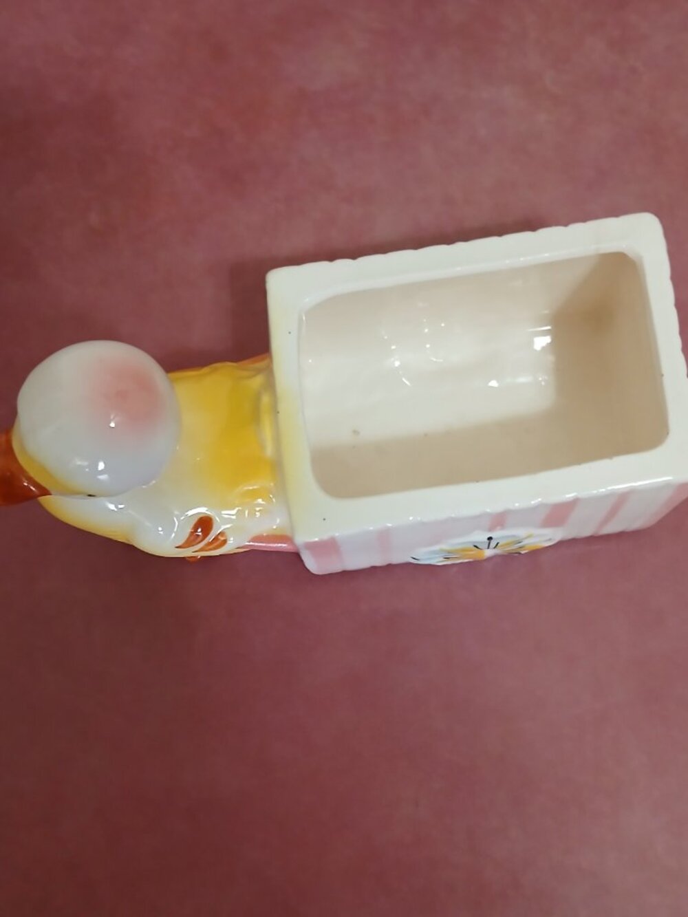Mid-Century Planter/Trinket Dish-Duck Pulling a Wagon-Pastel Colors - Picture 5 of 7